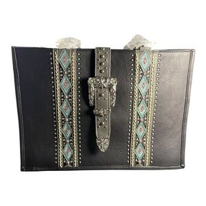 Montana West Black Embroidered Tote Bag